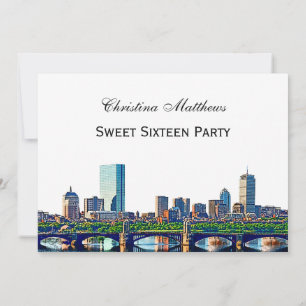 Invitación Fiesta de Sweet 16 de la silueta de Boston #2Col
