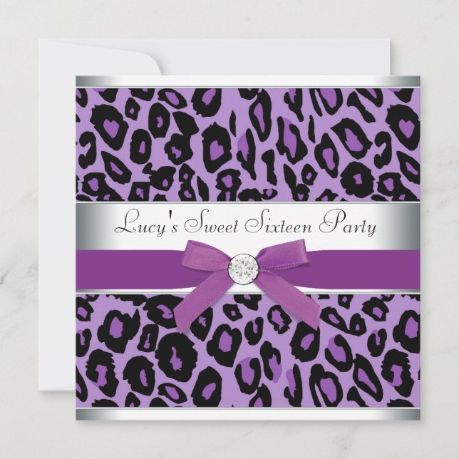 Invitación Fiesta de Sweet 16 de Leopardo Púrpura (Anverso)