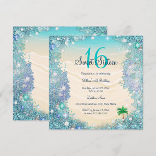 Invitación Fiesta de Sweet 16 de Perlas de Arena del Océano d