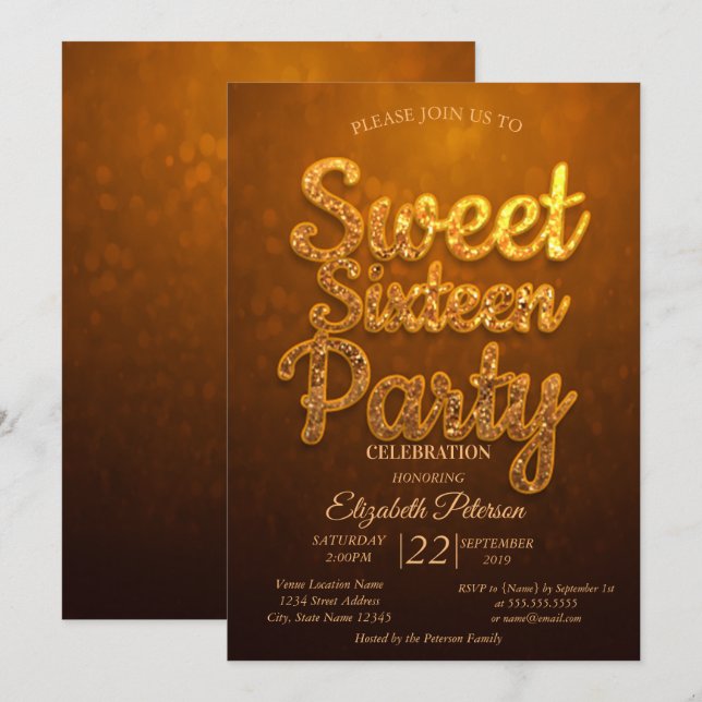Invitación Fiesta de Sweet 16 Genial y Moderna (Anverso / Reverso)