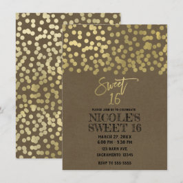 Invitación Fiesta de Sweet 16 Gold Foil Modern Chic Rustic Kr