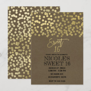 Invitación Fiesta de Sweet 16 Gold Foil Modern Chic Rustic Kr