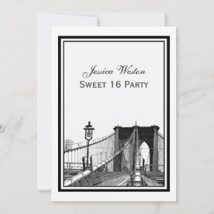 Invitación Fiesta de Sweet 16 Puente de Brooklyn Silueta de N
