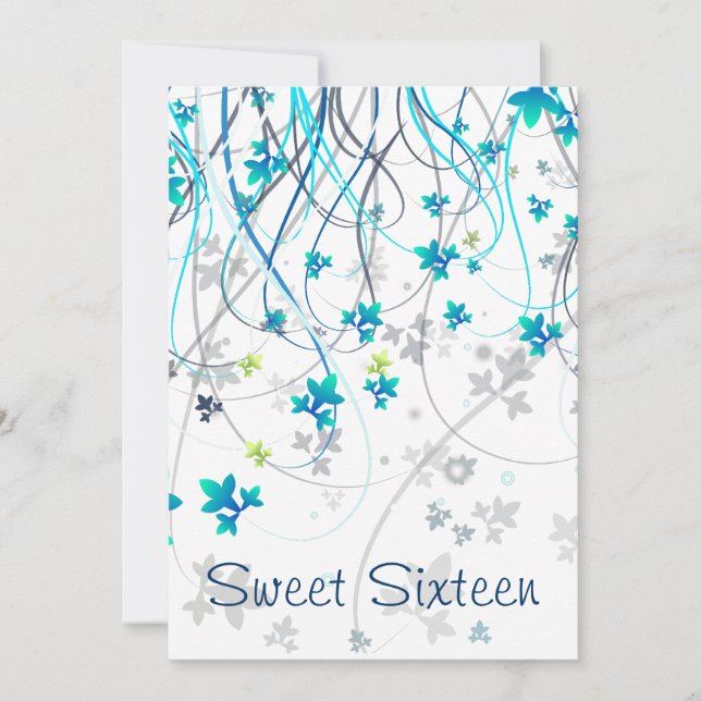 Invitación Fiesta de Sweet Sixteen con serpentinas turquesas (Anverso)