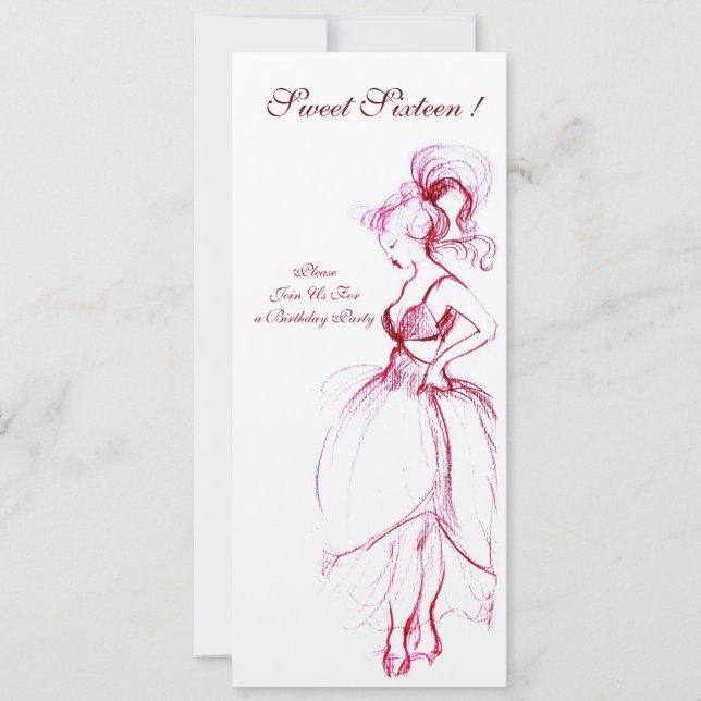 Invitación FIESTA DE SWEET SIXTEEN, fieltro crema rosa rojo (Anverso)