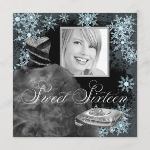 Invitación Fiesta de Sweet Sixteen Foto de Copo de Nieve Azul