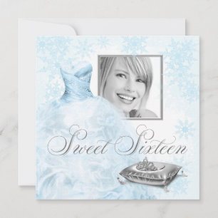 Invitación Fiesta de Sweet Sixteen Foto de Copo de Nieve Azul