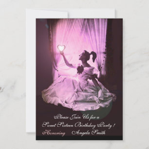 Invitación FIESTA DE SWEET SIXTEEN,Rojo Rosa Rubí Monograma N