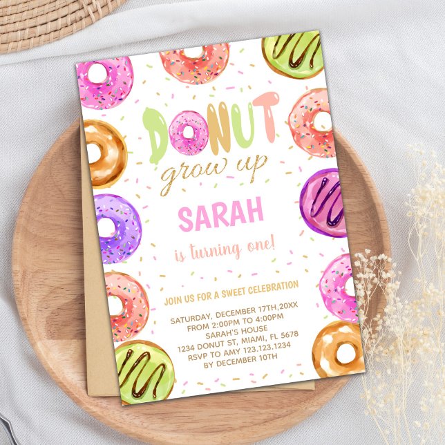 Invitación Fiesta de Sweet Treat Editable (Light Colors Donut Birthday Invitations)