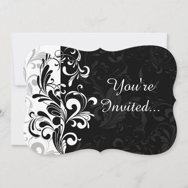 Invitación Fiesta De Swirl De La Fuente Blanca Negra (Anverso)