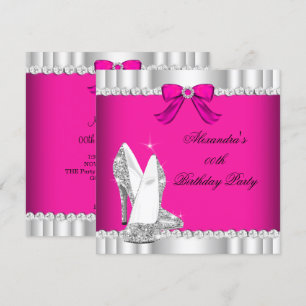 Invitación Fiesta de tacones altos de glamur de plata rosada