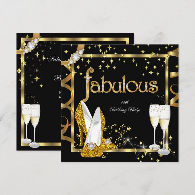 Invitación Fiesta de tacones altos de Purpurina Fabuloso Gold (Anverso / Reverso)