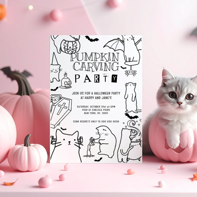 Invitación Fiesta de tallado de calabaza con temática de gato (Subido por el creador)