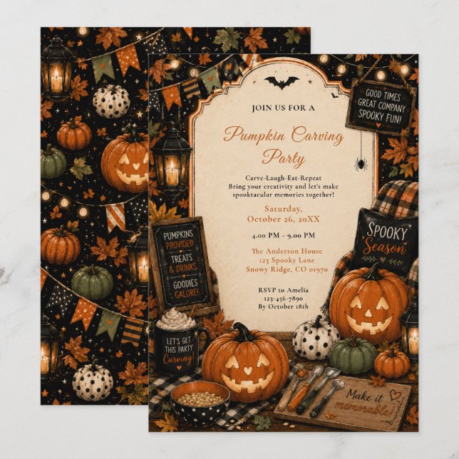 Invitación Fiesta de Tallado de Calabazas (Anverso / Reverso)
