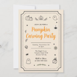 Invitación Fiesta de Tallado de Calabazas Doodles de Hallowee