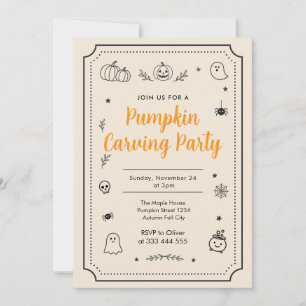 Invitación Fiesta de Tallado de Calabazas Doodles de Hallowee