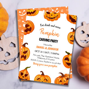 Invitación Fiesta de tallado de calabazas Halloween Jack O Li