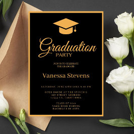 Invitación Fiesta De Tapón De Graduación Clásico Negro Y Oro