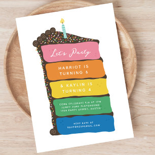 Invitación Fiesta de tarta de capa de arcoiris de cumpleaños