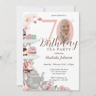 Invitación Fiesta de té 70 cumpleaños Personalizado floral ro