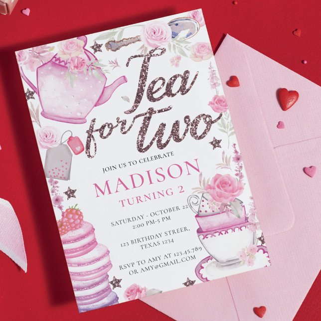 Invitación Fiesta de té acuarela Purpurina de cumpleaños segu (Subido por el creador)