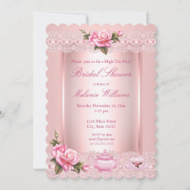 Invitación Fiesta de té alto de rosas rosadas para ducha de n