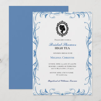 Invitación fiesta de té alto en el jardín, hermoso pastel sua