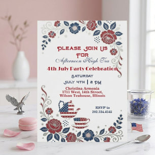 Invitación Fiesta de Té Alto Patriota Vintage del 4 de Julio