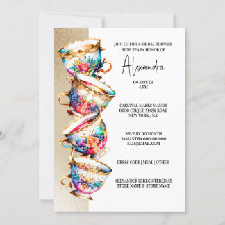 Invitación Fiesta de té alto teacups florales de verano moda