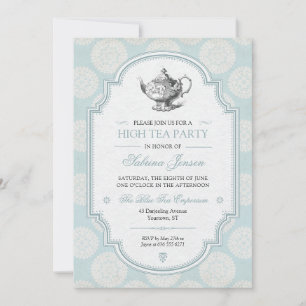 Invitación Fiesta de té alto victoriano azul