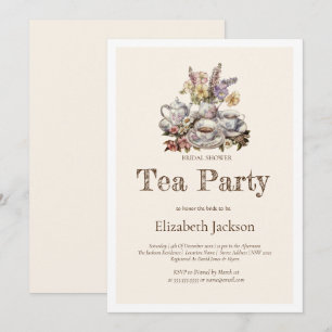 Invitación Fiesta de té añejo flores almuerzo de novia