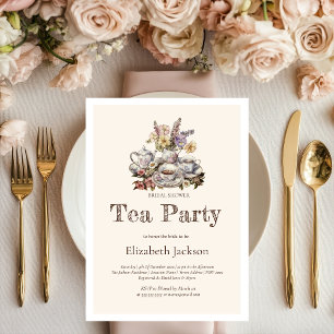 Invitación Fiesta de té añejo flores almuerzo de novia