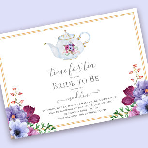 Invitación Fiesta de té añejo Teapot Floral Bridal Shower