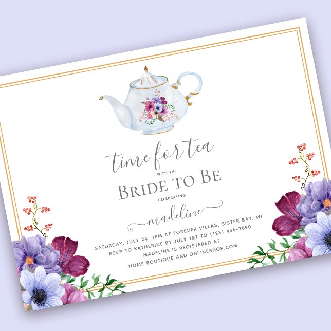 Invitación Fiesta de té añejo Teapot Floral Bridal Shower (Subido por el creador)