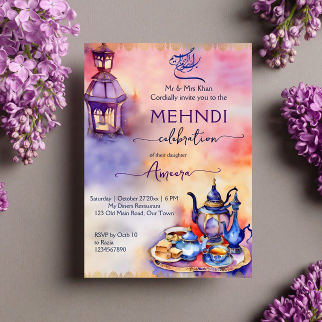 Invitación Fiesta de té árabe turco mehndi henna fiesta (Arabian Turkish Mehndi Henna tea party Islamic mehndi template invitation instant download lanterns)