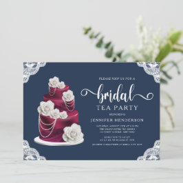 Invitación Fiesta De Té Azul De La Marina Y Lace Bridal Showe