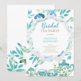 Invitación Fiesta de té azul floral nupcial