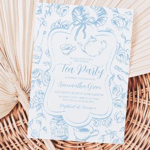 Invitación Fiesta de té azul para baby shower