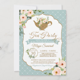 Invitación Fiesta de té azul turquesa Rubor Floral Baby Showe