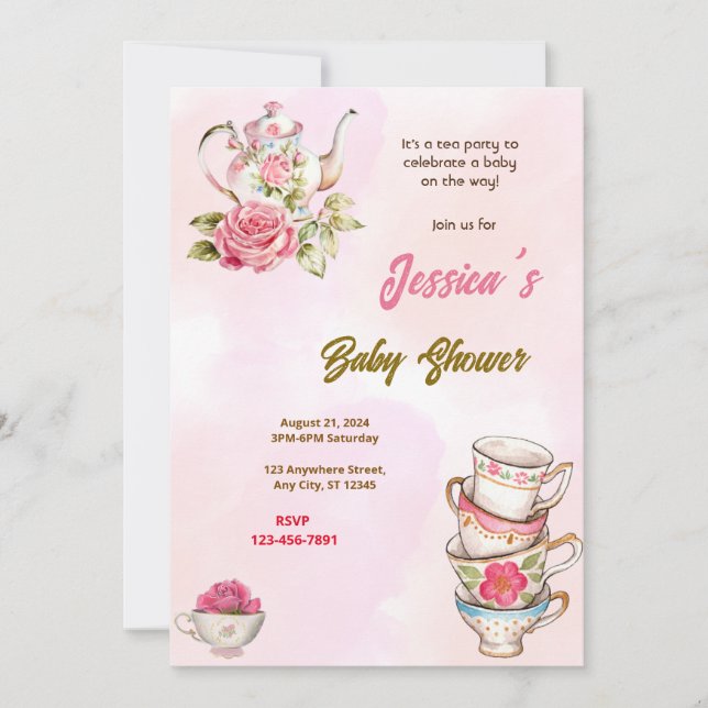 Invitación Fiesta de té Baby Shower (Anverso)