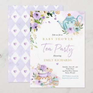 Invitación Fiesta de té Baby Shower Chica Lilac Rosa de bebé