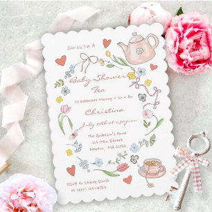 Invitación Fiesta de té Baby Shower con mano dibujada de mane