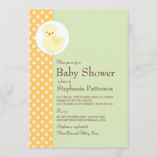 Invitación Fiesta de té Baby Shower Cute Yellow Ducky Polkado