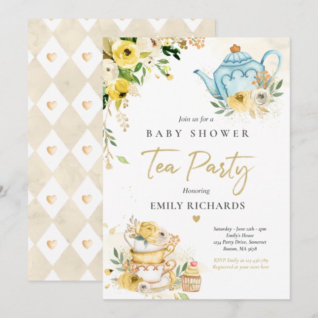 Invitación Fiesta de té Baby Shower Género Cría neutra de beb (Anverso / Reverso)