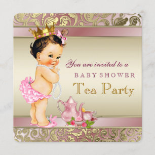 Invitación Fiesta de té Baby Shower Perla rosada y dorada