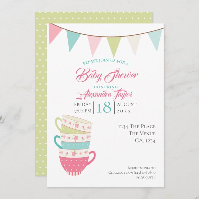 Invitación Fiesta de té Baby Shower personalizado (Anverso / Reverso)