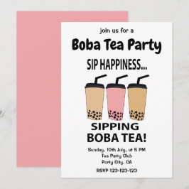 Invitación Fiesta de té Boba té burbuja Té de burbujas