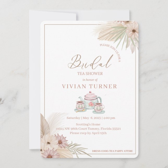 Invitación Fiesta de té boho (Anverso)