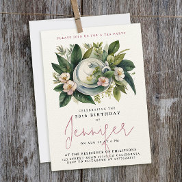 Invitación Fiesta de té Boho Chic con caligrafía en acuarela