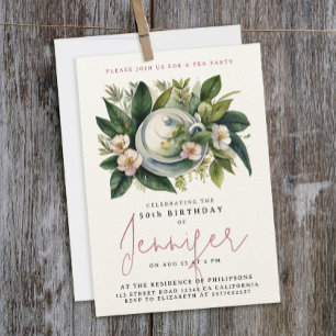Invitación Fiesta de té Boho Chic con caligrafía en acuarela 